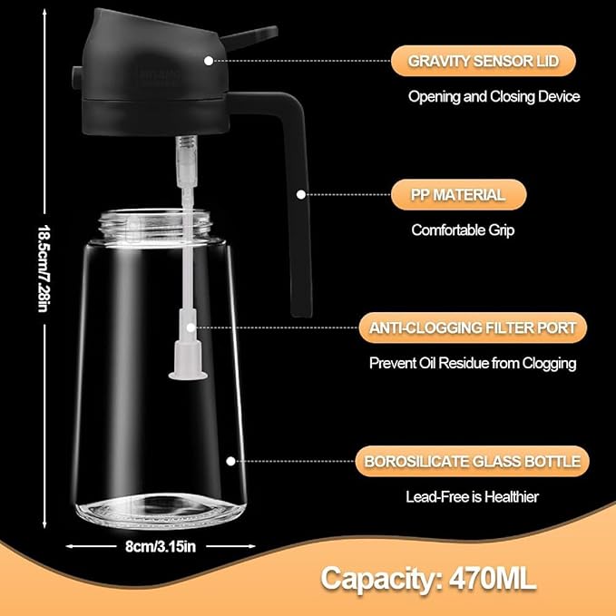 2-in-1 Oil Dispenser Bottle – Spray & Pour | 500ml Premium Glass